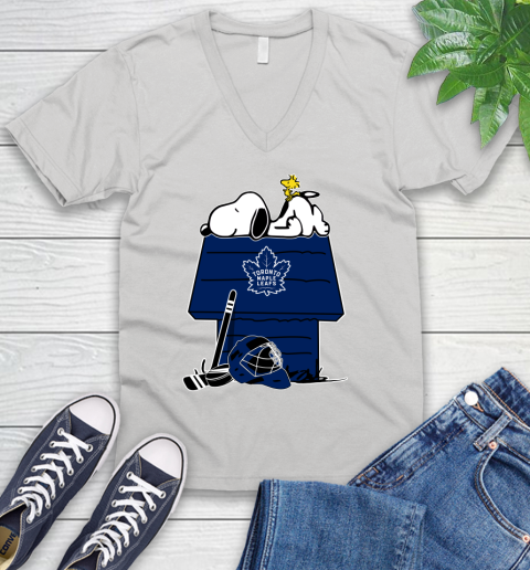 Toronto Maple Leafs NHL Hockey Snoopy Woodstock The Peanuts Movie V-Neck T-Shirt