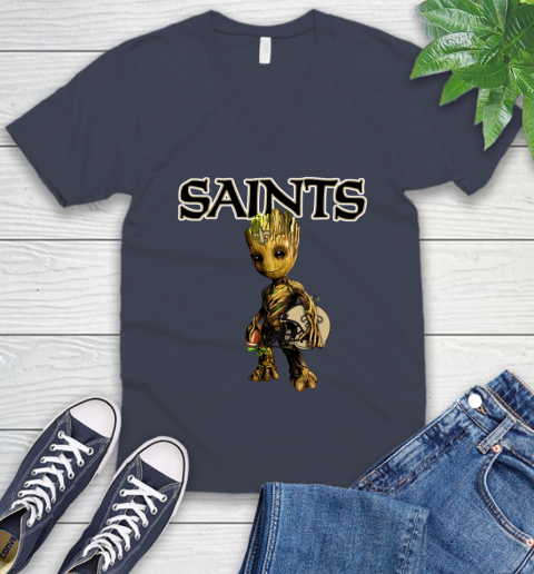 New Orleans Saints NFL Football Groot Marvel Guardians Of The Galaxy V-Neck T-Shirt 9