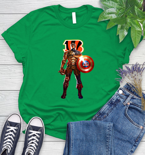 NFL Captain America Marvel Avengers Endgame Football Sports Cincinnati Bengals Women's T-Shirt 6
