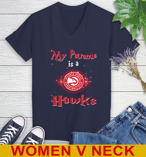 NBA Basketball Harry Potter My Patronus Is A Atlanta Hawks Women's V-Neck T-Shirt 12