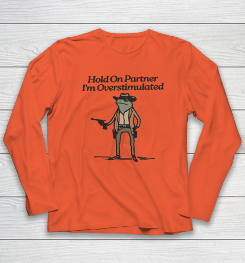 Hold On Partner I'm Overstimulated Cowboy Frog Vintage Long Sleeve T-Shirt 3