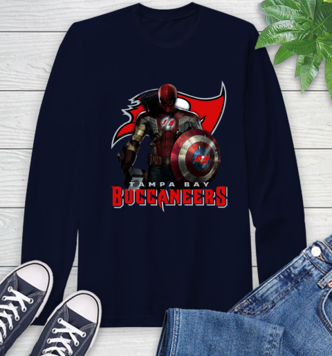 NFL Captain America Thor Spider Man Hawkeye Avengers Endgame Football Tampa Bay Buccaneers Long Sleeve T-Shirt 4