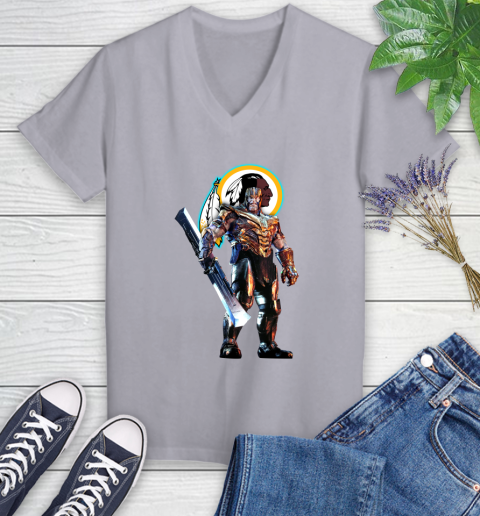 NFL Thanos Gauntlet Avengers Endgame Football Washington Redskins Women's V-Neck T-Shirt 4