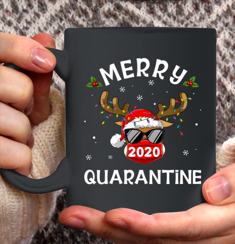 Merry Quarantine Christmas 2020 Reindeer Mask Family Pajamas Ceramic Mug 11oz