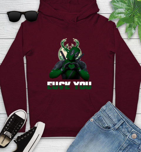 NBA Milwaukee Bucks Deadpool Love You Fuck You Basketball Sports Youth Hoodie 7