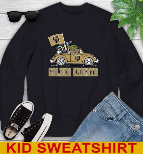 NHL Hockey Vegas Golden Knights Darth Vader Baby Yoda Driving Star Wars Shirt Youth Sweatshirt 2