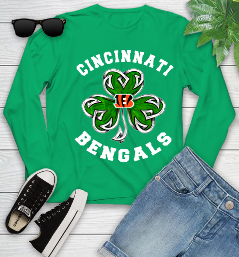 NFL Cincinnati Bengals Three Leaf Clover St Patrick's Day Football Sports Youth Long Sleeve 7