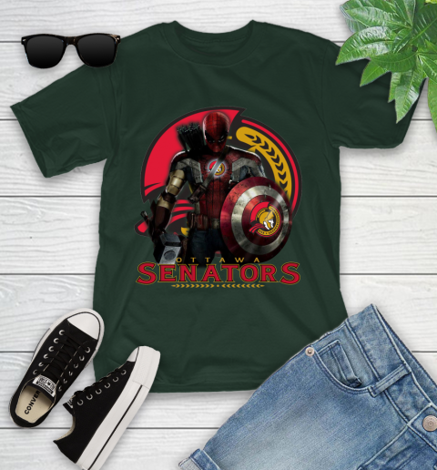 NHL Captain America Thor Spider Man Hawkeye Avengers Endgame Hockey Ottawa Senators Youth T-Shirt 5
