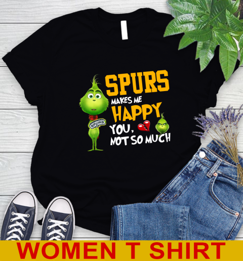 NBA San Antonio Spurs Makes Me Happy You Not So Much Grinch Basketball Sports Women's T-Shirt