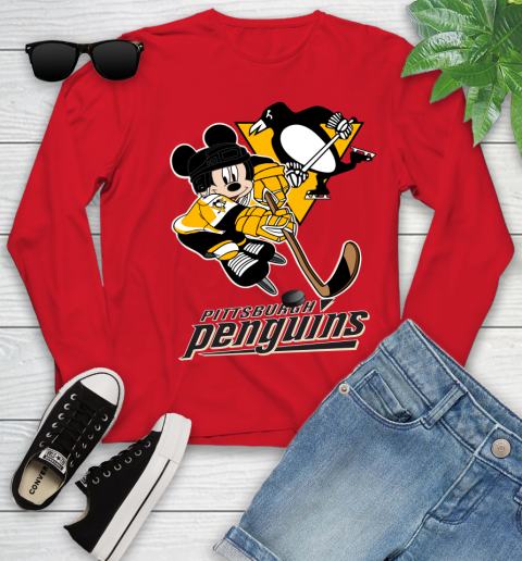 NHL Pittsburgh Penguins Mickey Mouse Disney Hockey T Shirt Youth Long Sleeve 11