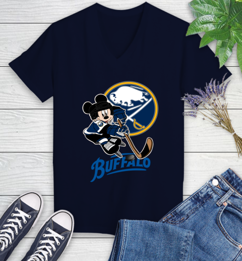 NHL Buffalo Sabres Mickey Mouse Disney Hockey T Shirt Women's V-Neck T-Shirt 3
