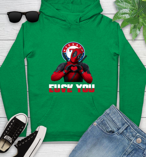 MLB Texas Rangers Deadpool Love You Fuck You Baseball Sports Youth Hoodie 9