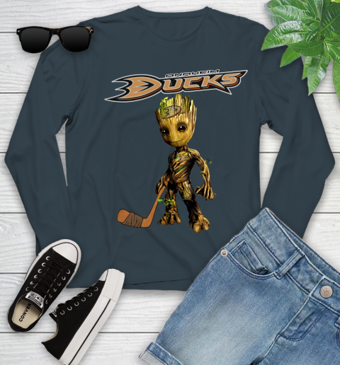 Anaheim Ducks NHL Hockey Groot Marvel Guardians Of The Galaxy Youth Long Sleeve 8
