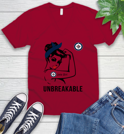NHL Winnipeg Jets Girl Unbreakable Hockey Sports V-Neck T-Shirt 5