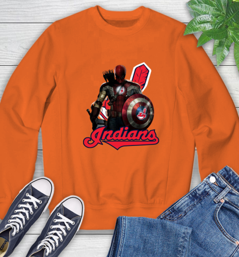 MLB Captain America Thor Spider Man Hawkeye Avengers Endgame Baseball Cleveland Indians Sweatshirt 4