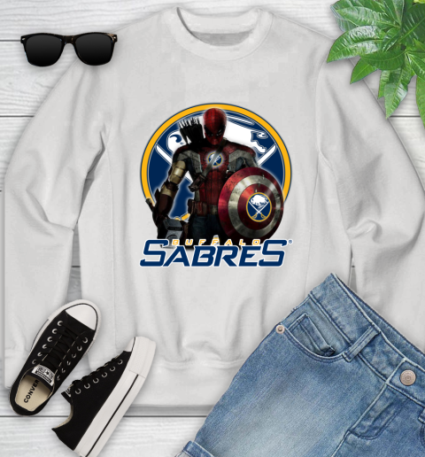 NHL Captain America Thor Spider Man Hawkeye Avengers Endgame Hockey Buffalo Sabres Youth Sweatshirt