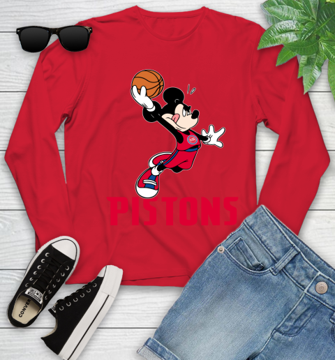 NBA Basketball Detroit Pistons Cheerful Mickey Mouse Shirt Youth Long Sleeve 11