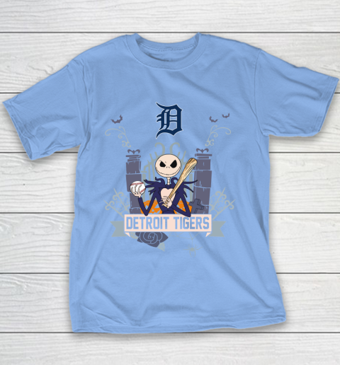 MLB Detroit Tigers Baseball Jack Skellington Halloween Youth T-Shirt 8