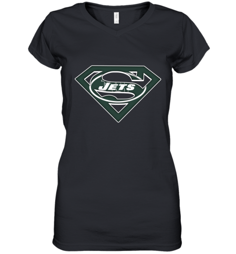 We Are Undefeatable The New York Jets x Superman NFL Women's V-Neck T-Shirt
