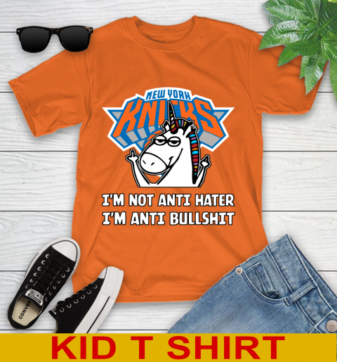 New York Knicks NBA Basketball Unicorn I'm Not Anti Hater I'm Anti Bullshit Youth T-Shirt 7