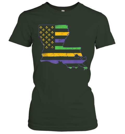 Vintage Us New Orleans Mardi Gras Flag Fleur De Lis Women S T