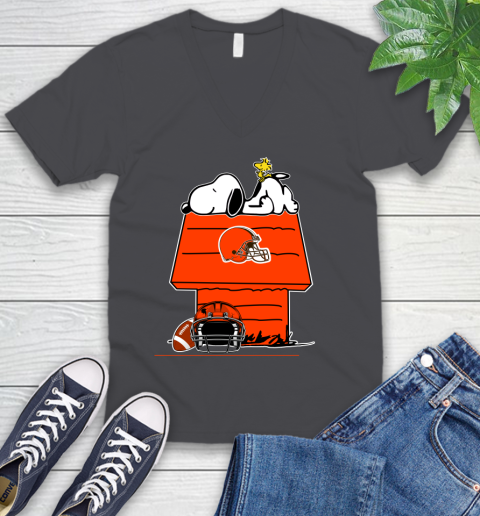 Cleveland Browns NFL Football Snoopy Woodstock The Peanuts Movie V-Neck T-Shirt 5