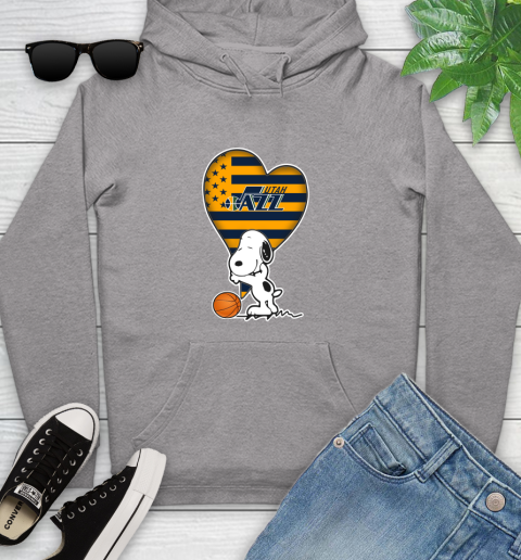 Utah Jazz NBA Basketball The Peanuts Movie Adorable Snoopy Youth Hoodie 6