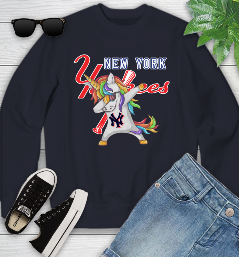 New York Yankees MLB Baseball Funny Unicorn Dabbing Sports Youth Sweatshirt 3
