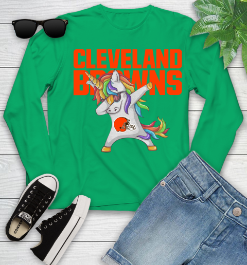 Cleveland Browns NFL Football Funny Unicorn Dabbing Sports Youth Long Sleeve 6