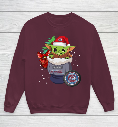 Colorado Avalanche Christmas Baby Yoda Star Wars Funny Happy NHL Youth Sweatshirt 5
