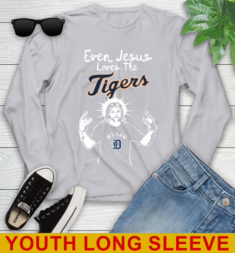 Detroit Tigers MLB Baseball Even Jesus Loves The Tigers Shirt Youth Long Sleeve 5