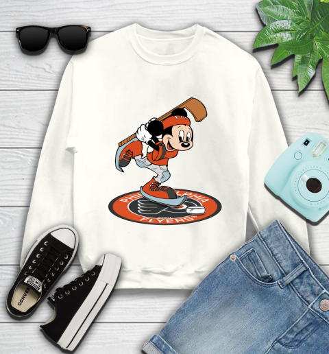 NHL Hockey Philadelphia Flyers Cheerful Mickey Disney Shirt Youth Sweatshirt 2