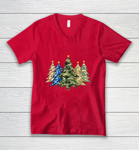 Camo Print Christmas Trees with Camouflage Print Xmas V-Neck T-Shirt 6