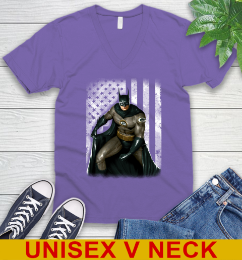 Green Bay Packers NFL Football Batman DC American Flag Shirt V Neck T Shirt Tee For Sports