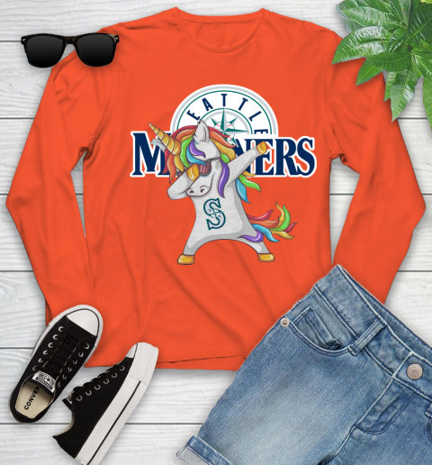 Seattle Mariners MLB Baseball Funny Unicorn Dabbing Sports Youth Long Sleeve 4