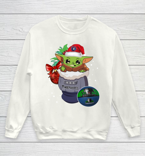 Minnesota Timberwolves Christmas Baby Yoda Star Wars Funny Happy NBA Youth Sweatshirt 2