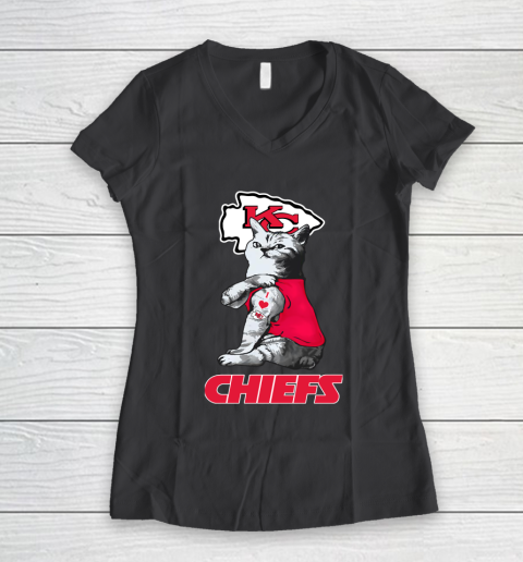 NFL Football My Cat Loves Kansas City Chiefs Women's V-Neck T-Shirt 6