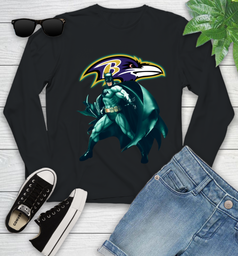 NFL Batman Football Sports Baltimore Ravens Youth Long Sleeve 2