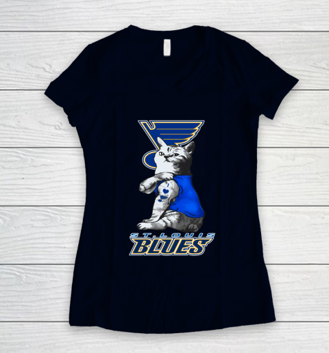 NHL My Cat Loves St.Louis Blues Hockey Women's V-Neck T-Shirt 2
