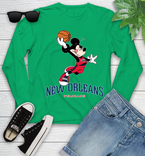 NBA Basketball New Orleans Pelicans Cheerful Mickey Mouse Shirt Youth Long Sleeve 6