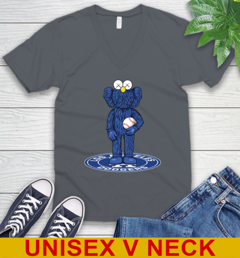 MLB Baseball Los Angeles Dodgers Kaws Bff Blue Figure Shirt V-Neck T-Shirt 5