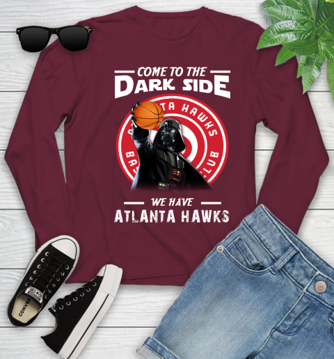 NBA Come To The Dark Side We Have Atlanta Hawks Star Wars Darth Vader Basketball Youth Long Sleeve 6