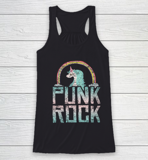 Punk Rock Music Band Unicorn Rainbow Distressed Racerback Tank