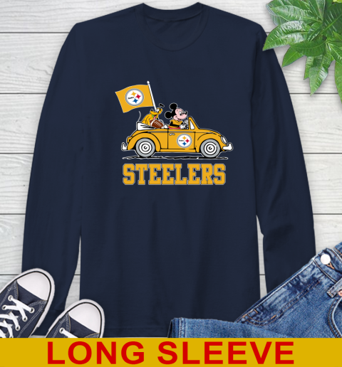 NFL Football Pittsburgh Steelers Pluto Mickey Driving Disney Shirt Long Sleeve T-Shirt 4