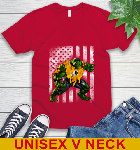 Washington Redskins Hulk Marvel Avengers NFL Football American Flag V-Neck T-Shirt 6