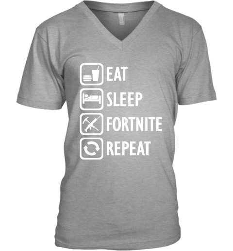 nkou eat sleep fortnite repeat for gamer fortnite battle royale shirts v neck unisex 8 front sport grey