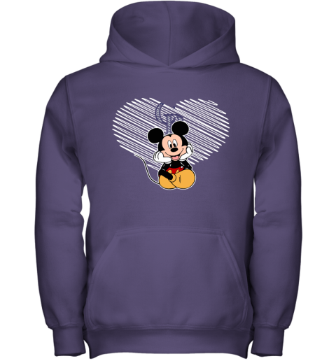 rcqh mlb colorado rockies the heart mickey mouse disney baseball youth hoodie 43 front purple