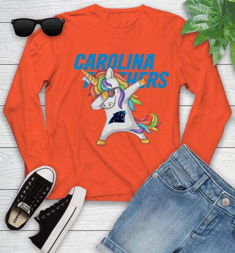 Carolina Panthers NFL Football Funny Unicorn Dabbing Sports Youth Long Sleeve 4