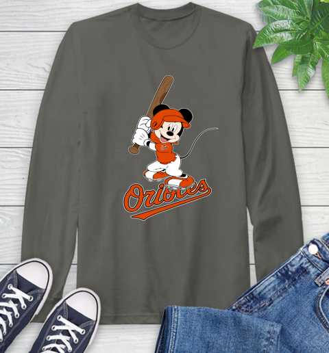 MLB Baseball Baltimore Orioles Cheerful Mickey Mouse Shirt Long Sleeve T-Shirt 9