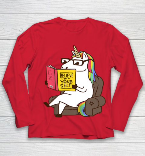 Unicorn Shirt Believe in Yourself Motivational Book Lover Youth Long Sleeve 10
